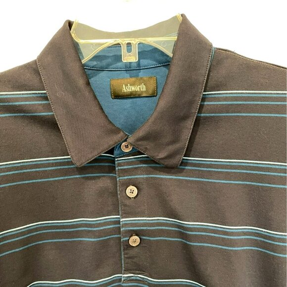 Ashworth EZ Tech Hi Def Men's 3-Button Striped Golf Polo Shirt Size XXL in Black - Picture 2 of 14
